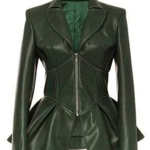 Cute faux leather green peplum jacket! 🧥